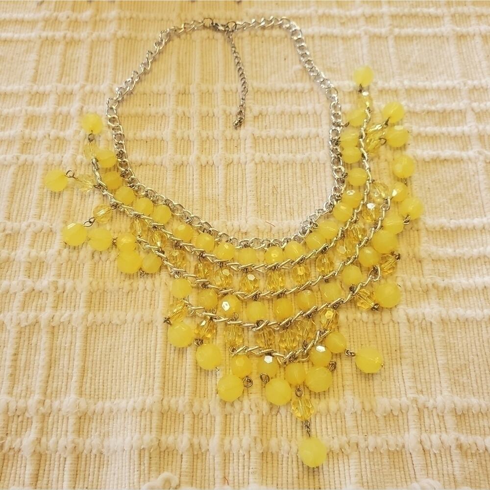 Yellow beaded collar bibb layered adjustable statement necklace